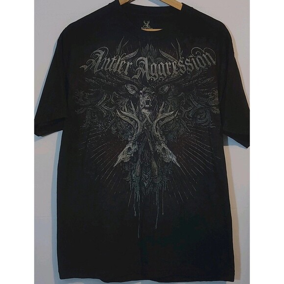 Buck Wear Antler Aggression Black Men's Tee Large - Picture 1 of 8
